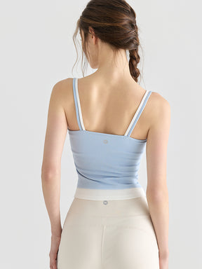 配色 美背 リブ ダブルストラップ キャミソール