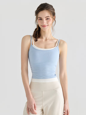 配色 美背 リブ ダブルストラップ キャミソール