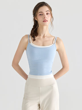 配色 美背 リブ ダブルストラップ キャミソール