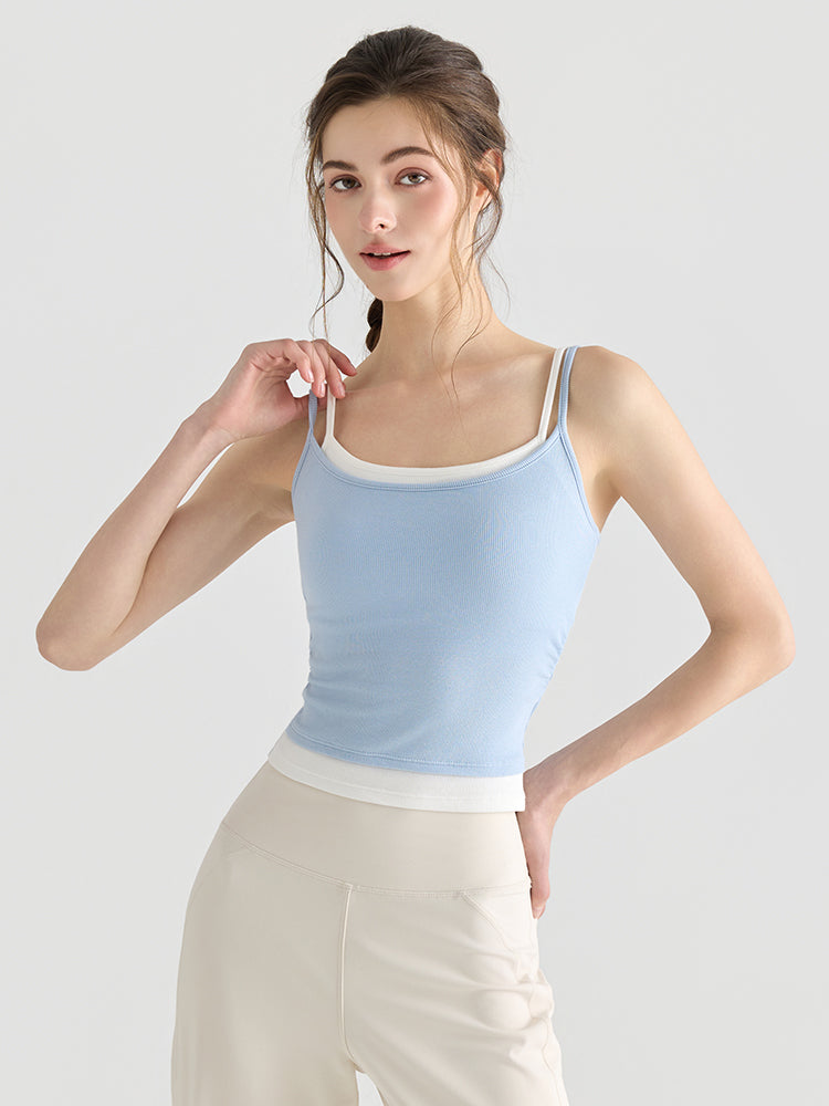 配色 美背 リブ ダブルストラップ キャミソール