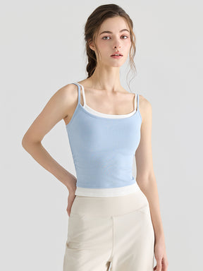 配色 美背 リブ ダブルストラップ キャミソール