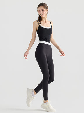 配色 美背 リブ ダブルストラップ キャミソール