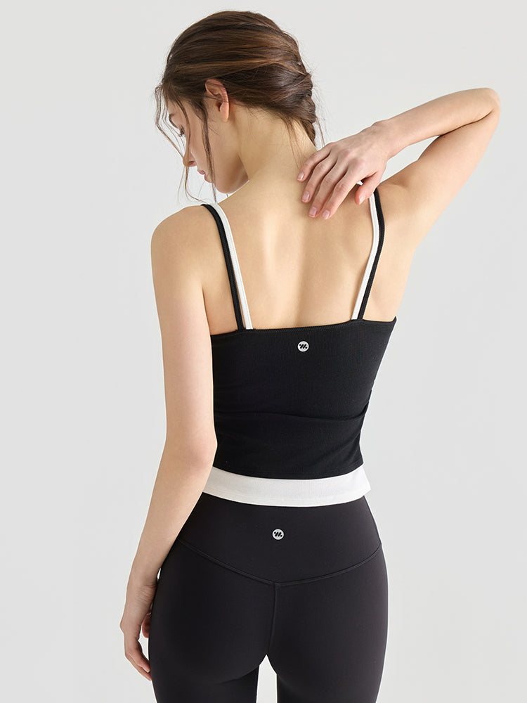 配色 美背 リブ ダブルストラップ キャミソール