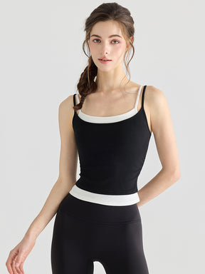 配色 美背 リブ ダブルストラップ キャミソール