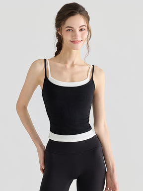 配色 美背 リブ ダブルストラップ キャミソール