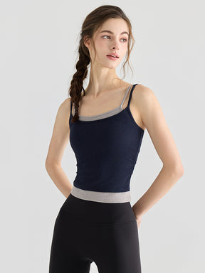 配色 美背 リブ ダブルストラップ キャミソール