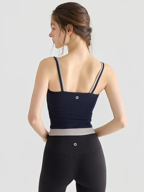 配色 美背 リブ ダブルストラップ キャミソール