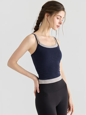 配色 美背 リブ ダブルストラップ キャミソール