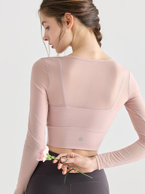 メッシュ切り替え レイヤード ロングスリーブ バッド付き