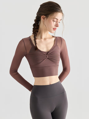 メッシュ切り替え レイヤード ロングスリーブ バッド付き