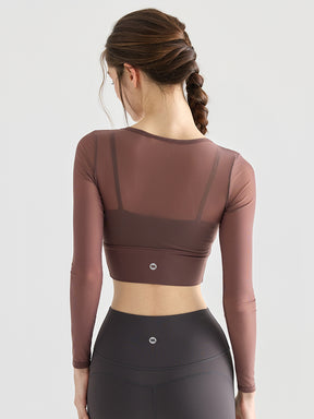 メッシュ切り替え レイヤード ロングスリーブ バッド付き