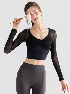 メッシュ切り替え レイヤード ロングスリーブ バッド付き