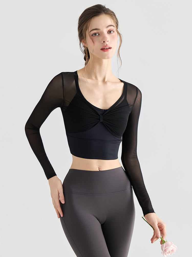 メッシュ切り替え レイヤード ロングスリーブ バッド付き