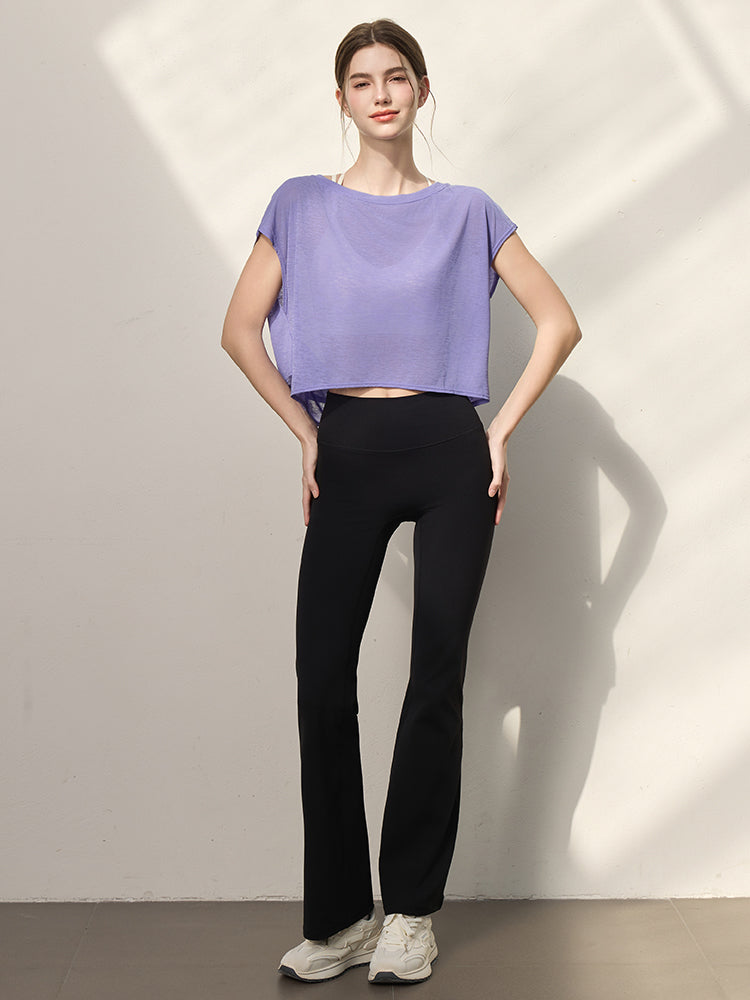 クロスバック ヨガウェア 背中開き半袖