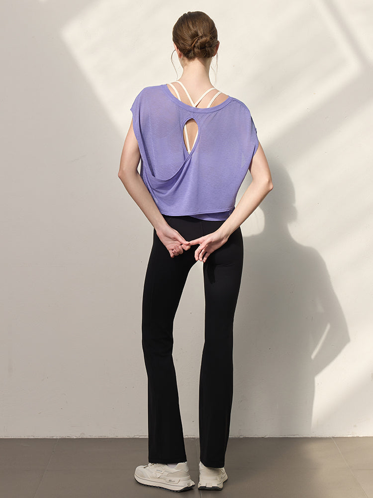 クロスバック ヨガウェア 背中開き半袖