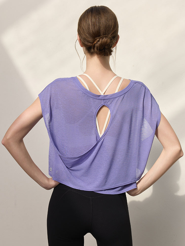 クロスバック ヨガウェア 背中開き半袖