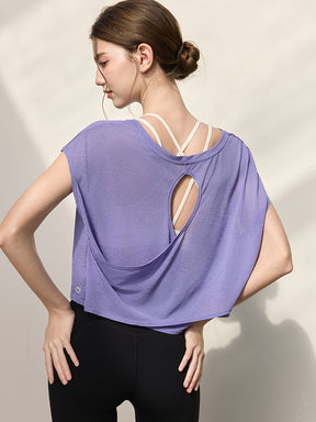 クロスバック ヨガウェア 背中開き半袖