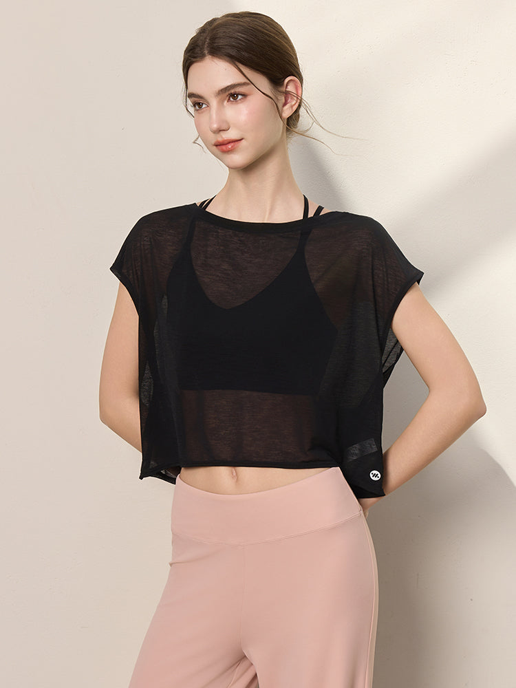 クロスバック ヨガウェア 背中開き半袖