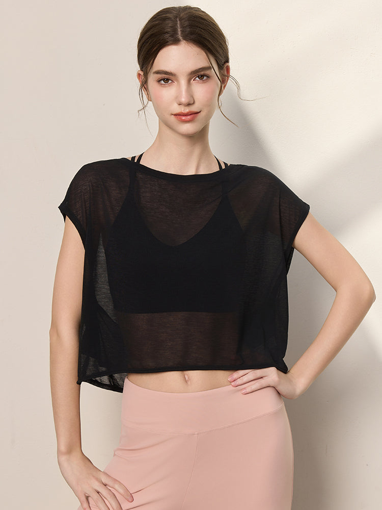 クロスバック ヨガウェア 背中開き半袖