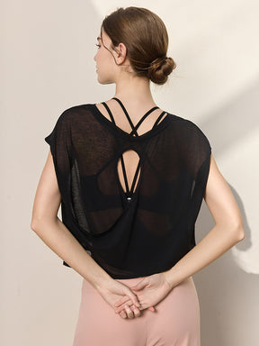 クロスバック ヨガウェア 背中開き半袖