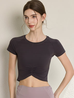7A抗菌 フロントギャザー クロップドTシャツ