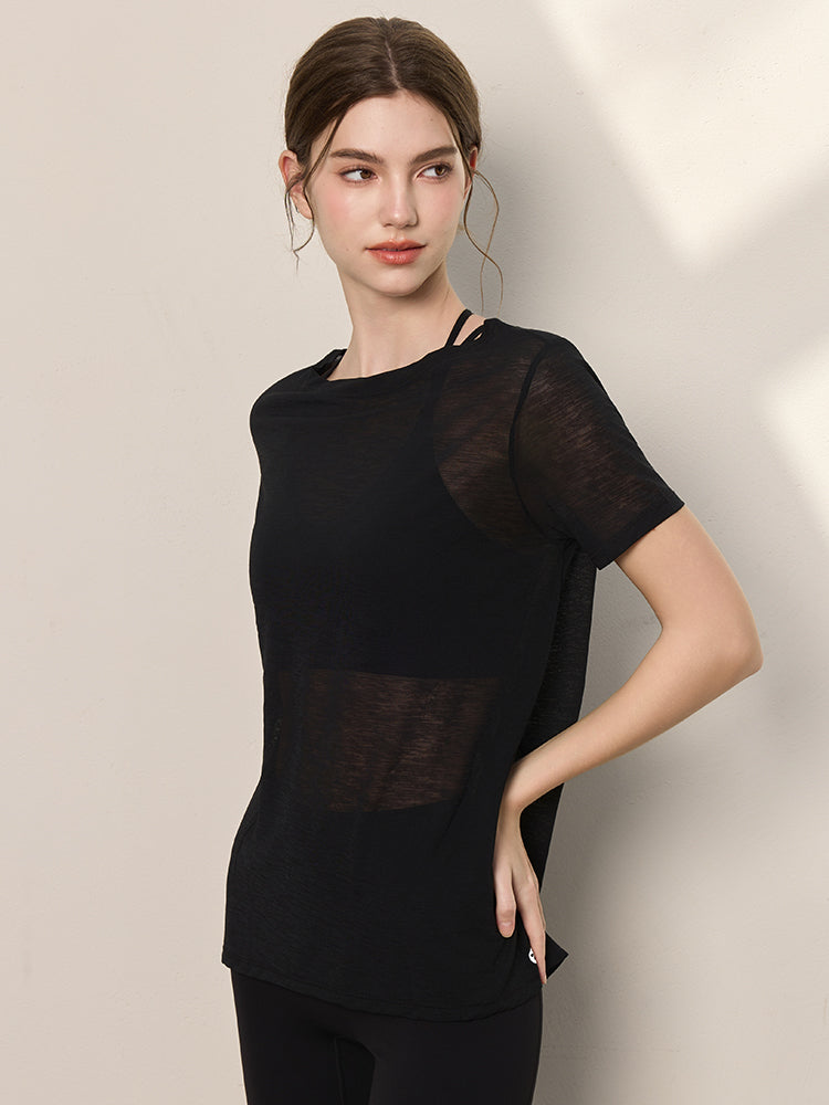 2WAY 速乾 通気性 ヨガTシャツ 半袖