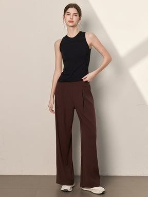 夏用 薄手 ハイウエスト ストレート ワイドパンツ