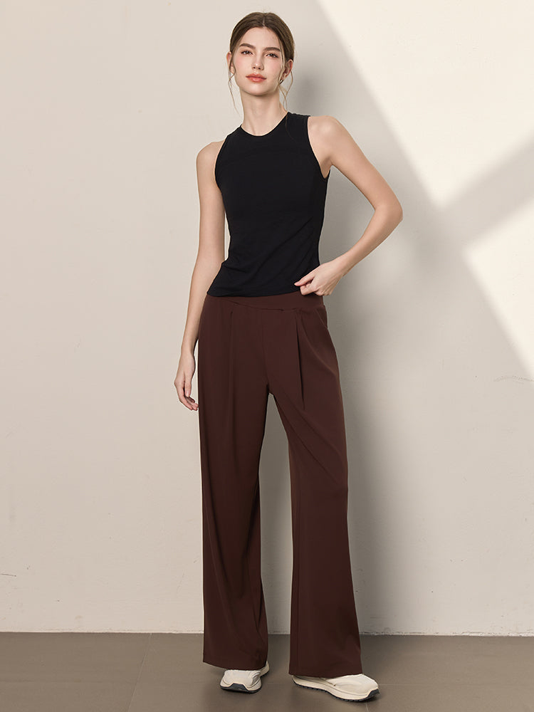 夏用 薄手 ハイウエスト ストレート ワイドパンツ