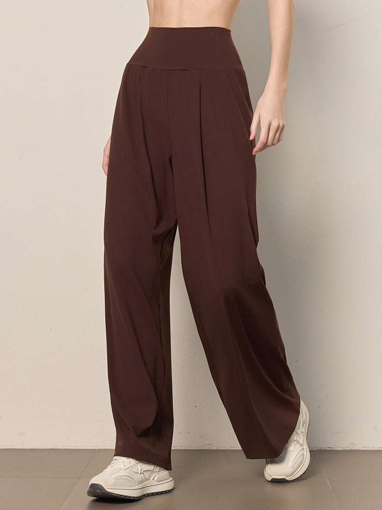 夏用 薄手 ハイウエスト ストレート ワイドパンツ