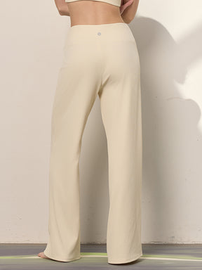 リブ 型崩れしにくい ストレートパンツ  隠しポケット付き