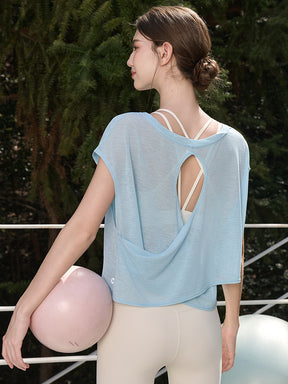 クロスバック ヨガウェア 背中開き半袖