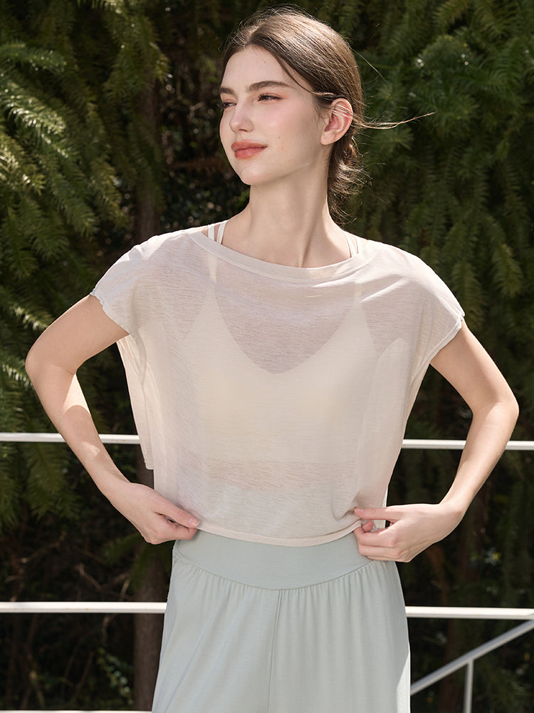 クロスバック ヨガウェア 背中開き半袖