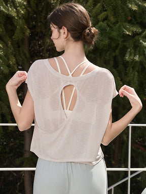 クロスバック ヨガウェア 背中開き半袖