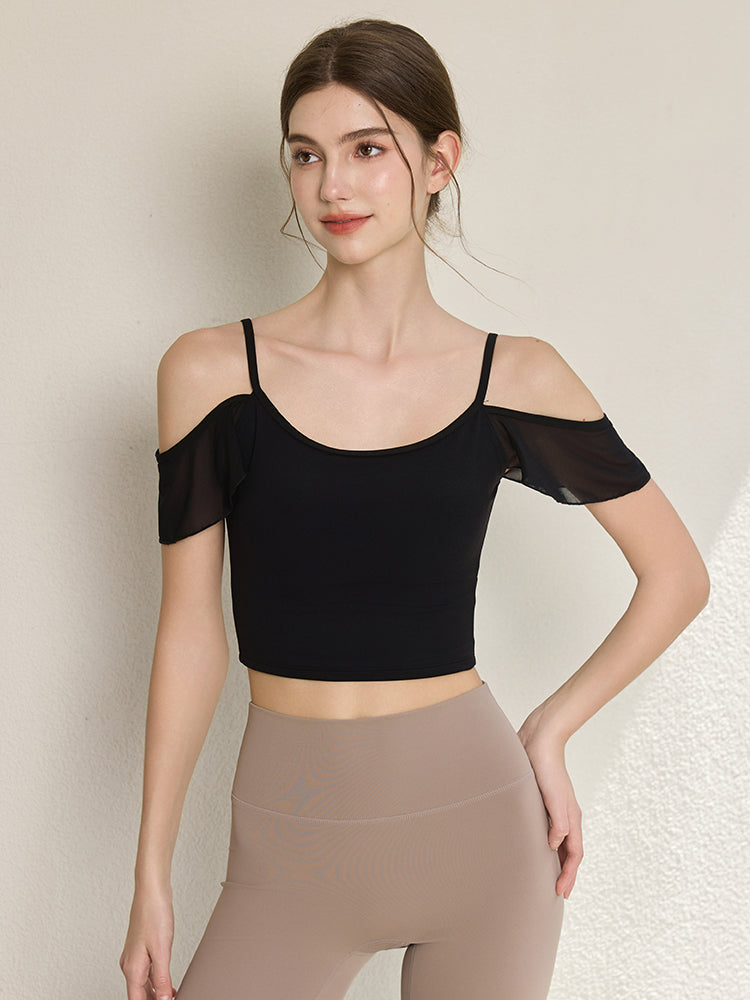 フリル オフショルダー パッド付き キャミソール