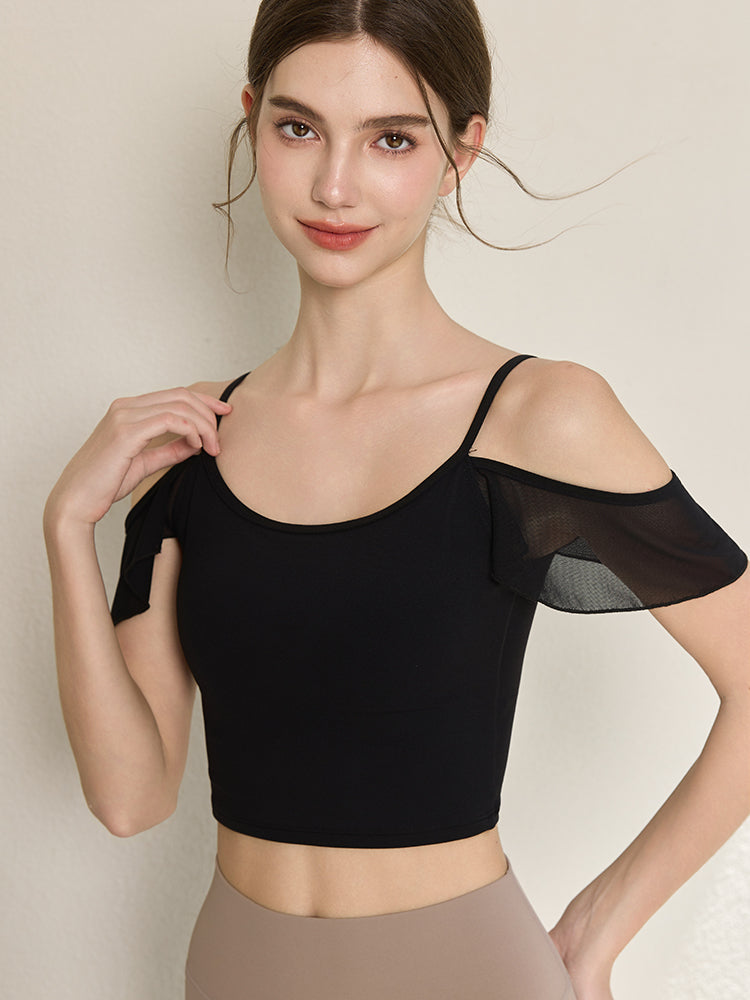 フリル オフショルダー パッド付き キャミソール