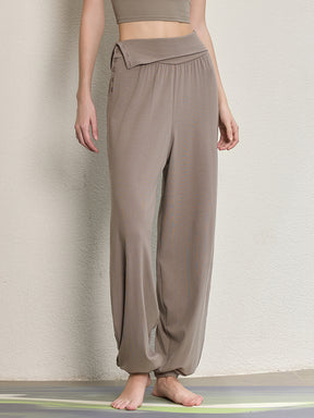 ハイウエスト ボタン付き ヨガ ハーレムパンツ