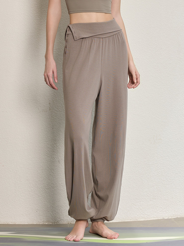 ハイウエスト ボタン付き ヨガ ハーレムパンツ