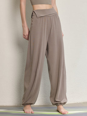 ハイウエスト ボタン付き ヨガ ハーレムパンツ