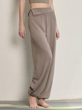 ハイウエスト ボタン付き ヨガ ハーレムパンツ