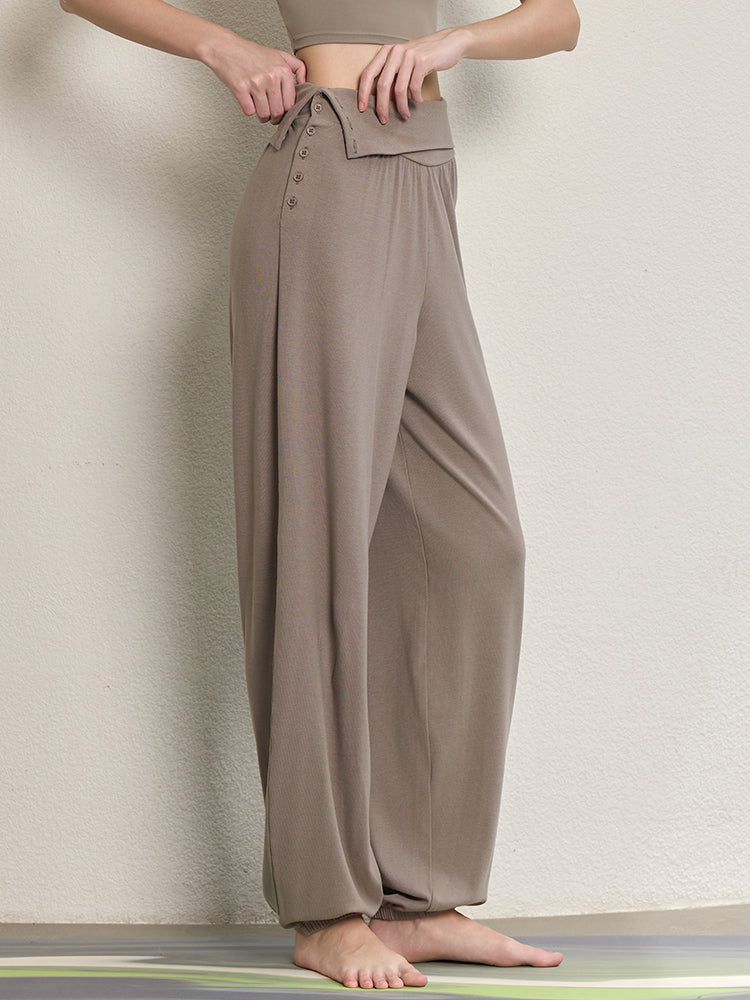ハイウエスト ボタン付き ヨガ ハーレムパンツ