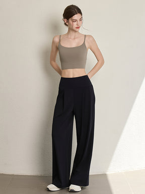 夏用 薄手 ハイウエスト ストレート ワイドパンツ