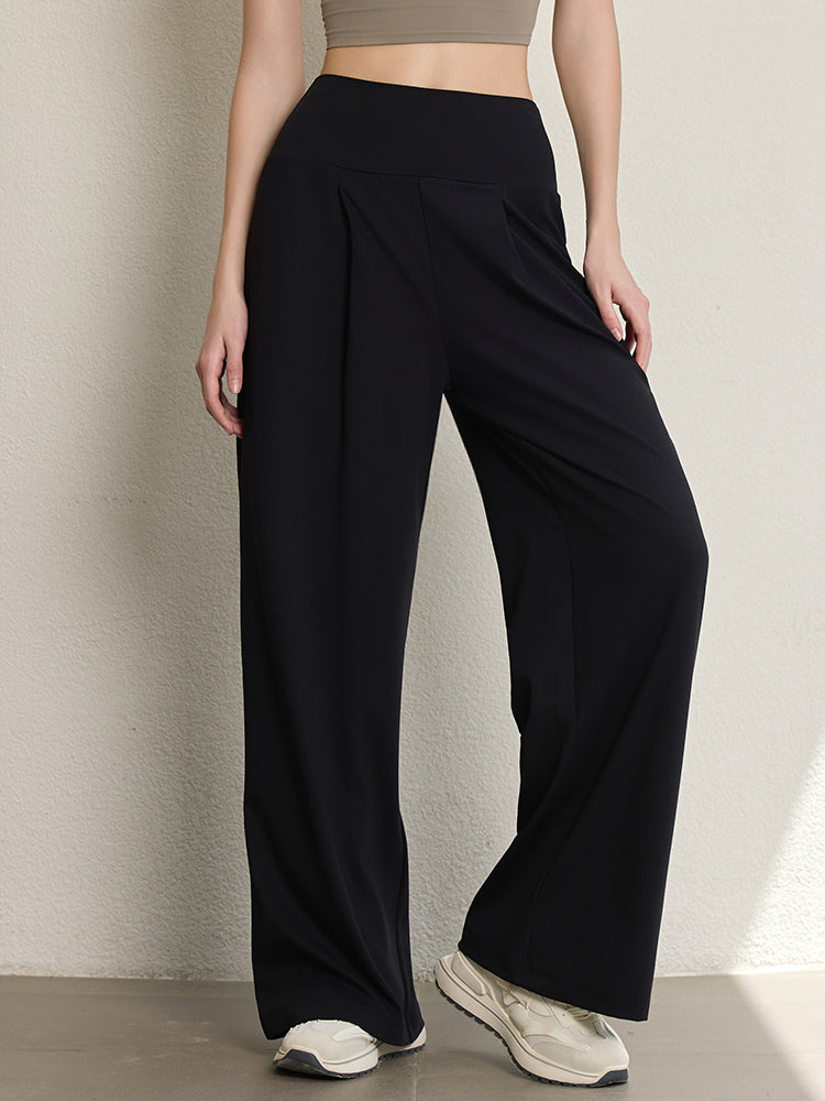 夏用 薄手 ハイウエスト ストレート ワイドパンツ
