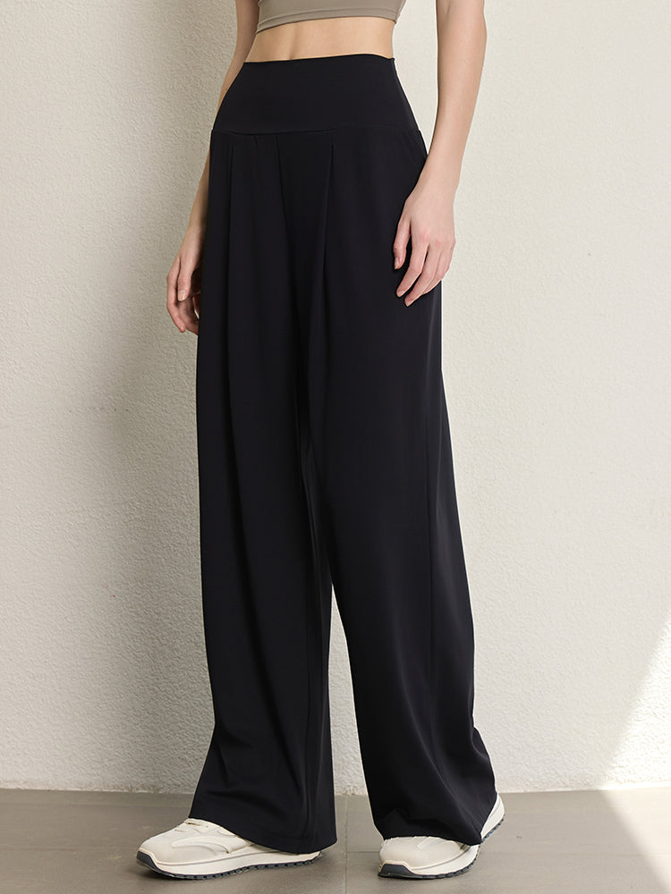 夏用 薄手 ハイウエスト ストレート ワイドパンツ