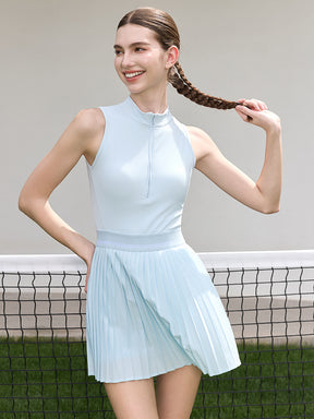 「4月下旬入荷予定」接触冷感 UVカット通気 プリーツ ワンピース パッド付き　