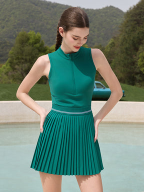 「4月下旬入荷予定」接触冷感 UVカット通気 プリーツ ワンピース パッド付き　