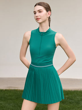 「4月下旬入荷予定」接触冷感 UVカット通気 プリーツ ワンピース パッド付き　