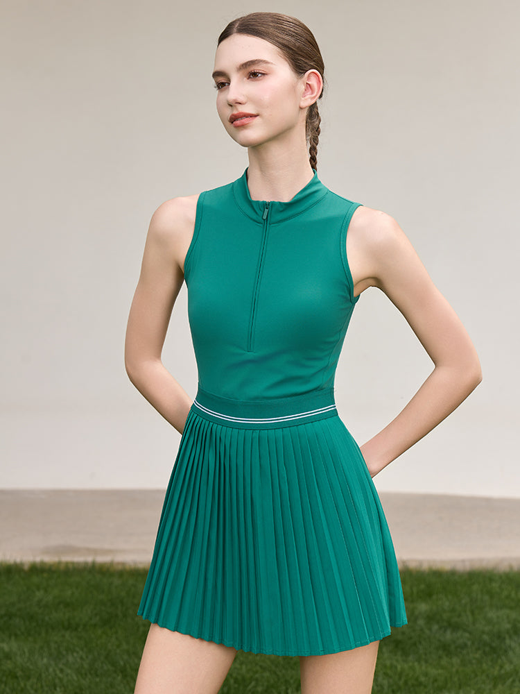 「4月下旬入荷予定」接触冷感 UVカット通気 プリーツ ワンピース パッド付き　