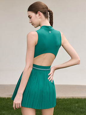 「4月下旬入荷予定」接触冷感 UVカット通気 プリーツ ワンピース パッド付き　