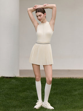 「4月下旬入荷予定」接触冷感 UVカット通気 プリーツ ワンピース パッド付き　