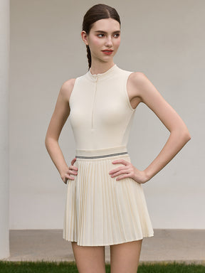 「4月下旬入荷予定」接触冷感 UVカット通気 プリーツ ワンピース パッド付き　